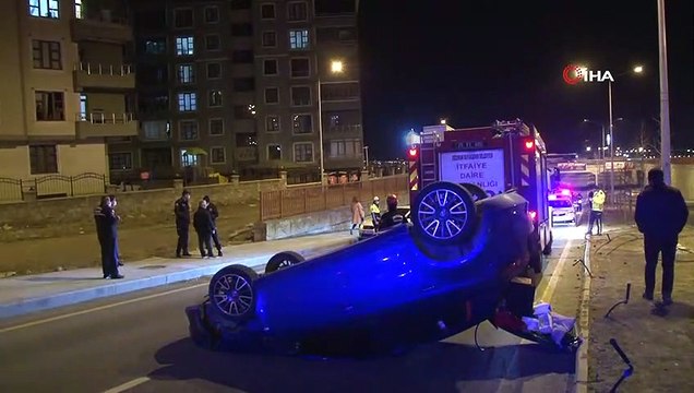 Takla atan araçtan burnu bile kanamadan çıktı, dakikalarca ters dönen aracını izledi