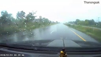 Speeding Truck Hydroplanes across Highway