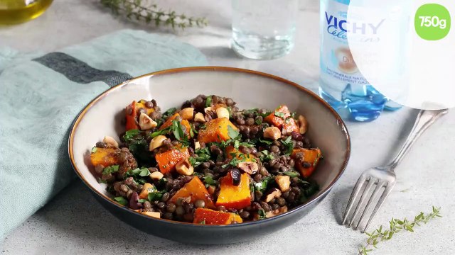 Salade de lentilles au potimarron et noisettes