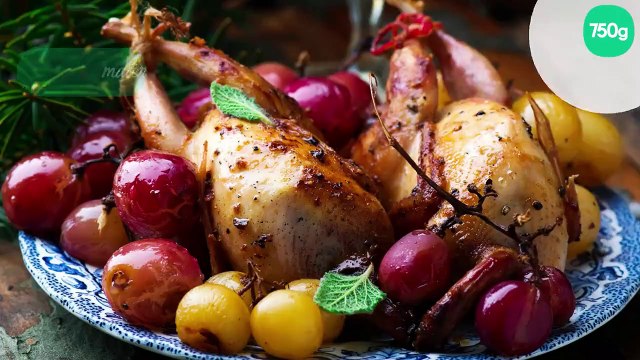 Cailles farcies aux raisins et cognac