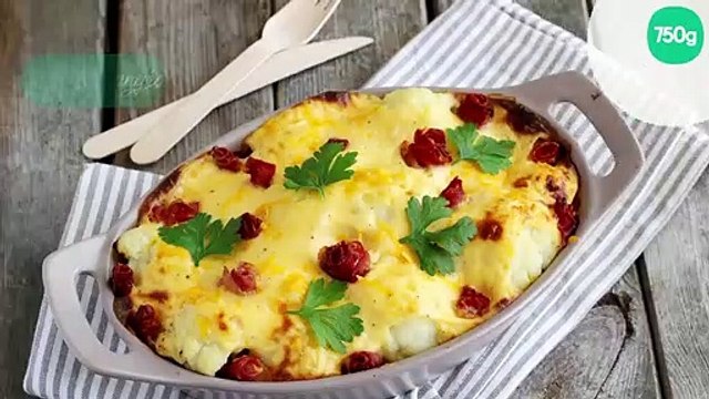 Gratin de chou-fleur et jambon de Serrano à la mimolette