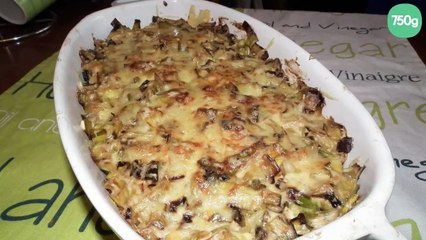 Gratin de crozets aux poireaux et saucisse de morteau