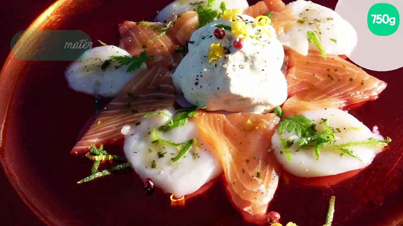 Chantilly de citron vert sur son carpaccio de saumon et de Saint Jacques