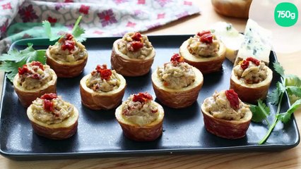 Tapas de pommes de terre à la Fourme d'Ambert et tomates séchées