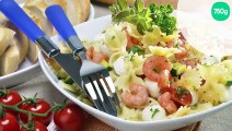Salade de pâtes courgette, tomate et crevettes