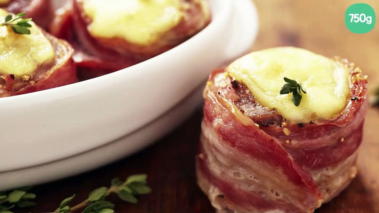 Petits roulés de filet de porc et lard fumé