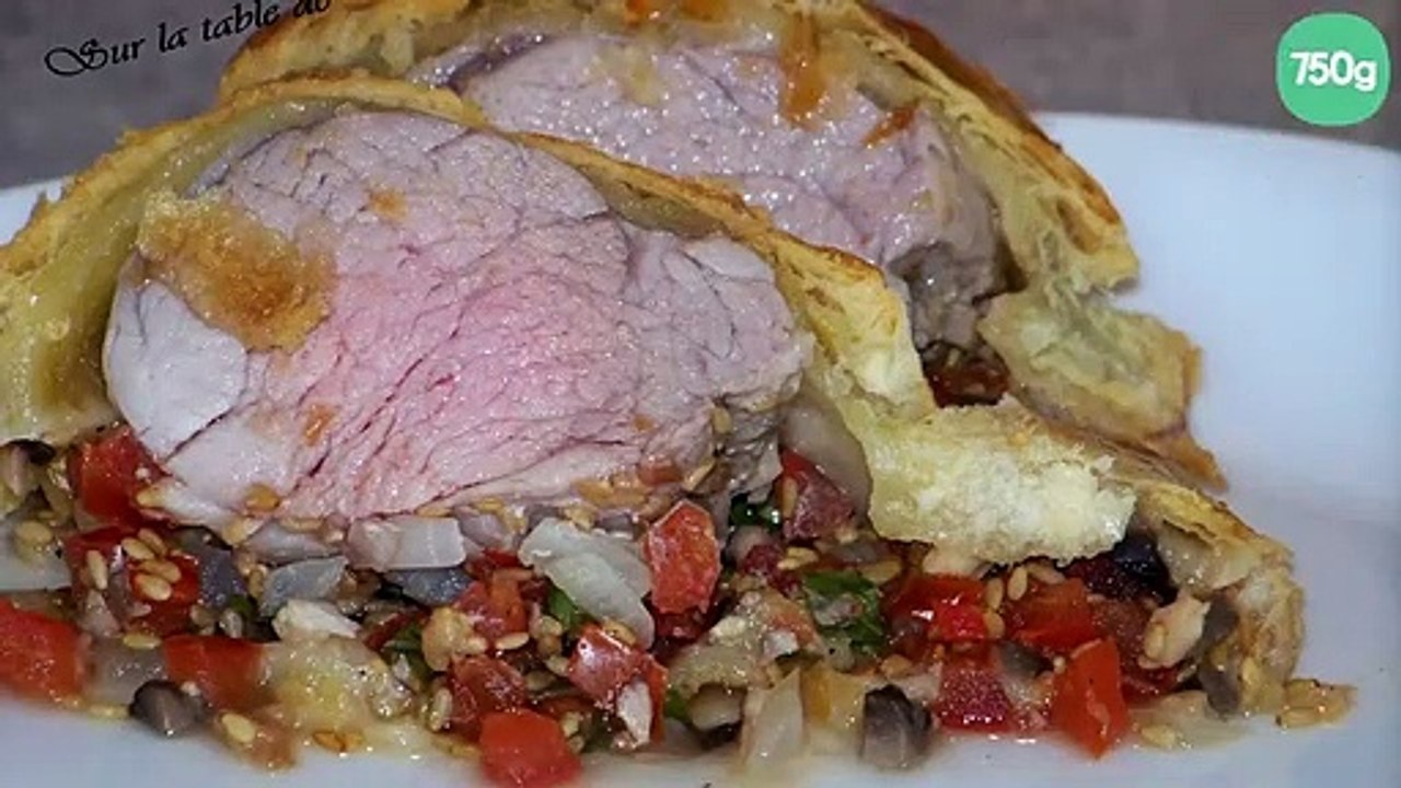 Filet mignon en croûte sur son lit de petits légumes