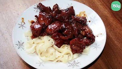 Joue de porc caramélisée et graines de sésame