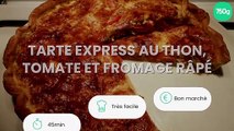 Tarte express au thon, tomate et fromage râpé