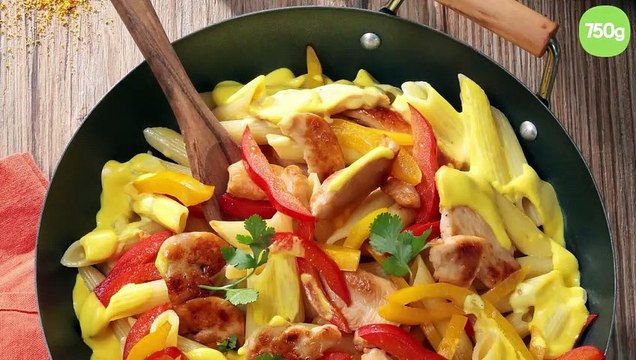Penne au poulet et lait de coco Moutarde douce aux épices