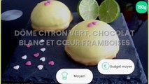 Dôme citron vert, chocolat blanc et cœur framboises