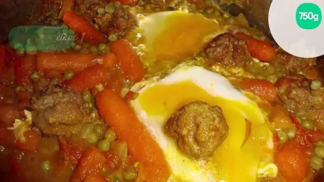 Tajine boulettes de viande, petits pois carottes