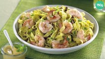 Tagliatelles, crevettes et pesto de basilic moutardé