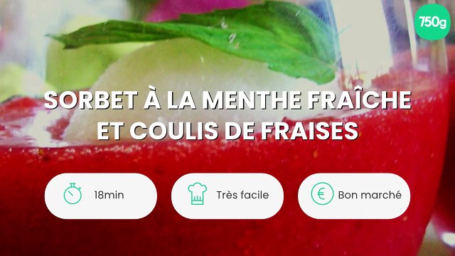 Sorbet à la menthe fraîche et coulis de fraises