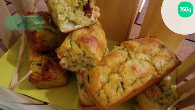 Mini-cake courgettes, fromage de chèvre, tomates confites et féta