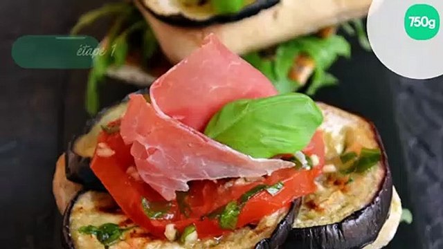 Bruschettas aubergine et tomate, pesto rouge et huile au basilic