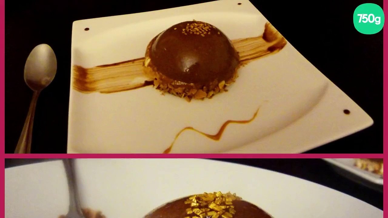 Dôme mystère au chocolat, vanille, caramel beurre salé