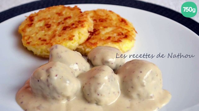 Boulettes aux oignons, sauce moutarde et balsamique et galettes de riz à la mozzarella