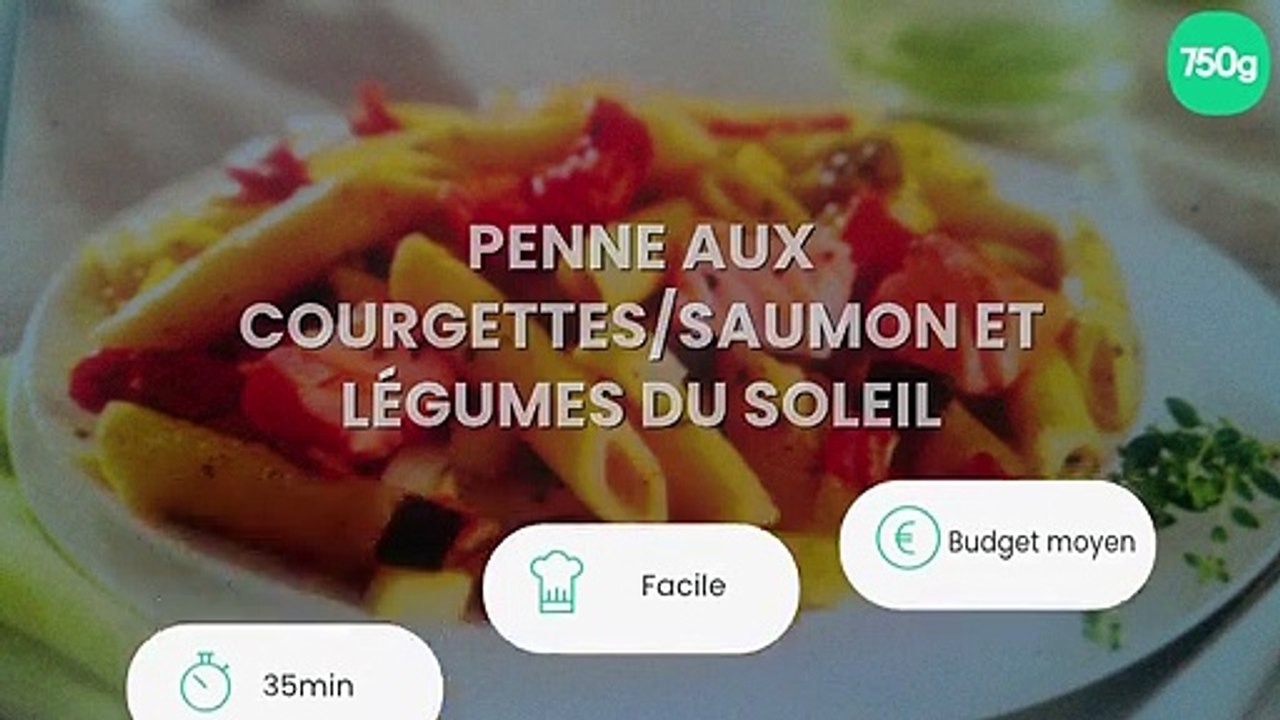 Penne aux courgettes/saumon et légumes du soleil