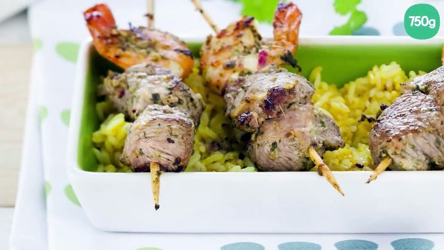 Brochettes d'agneau aux gambas
