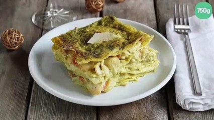 Lasagne au pesto, crabe et Saint-Jacques