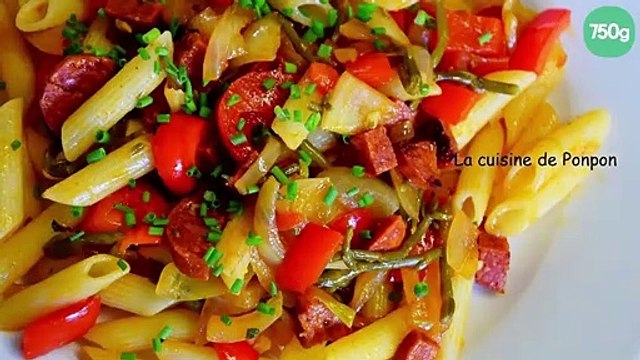 Pâtes au chorizo, poivron et salicorne