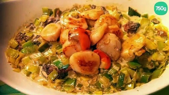 Noix de Saint-jacques et sa fondue de poireaux aux morilles