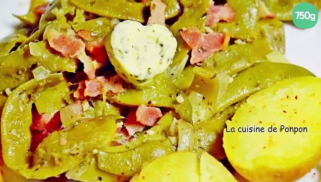 Haricots verts mijotés aux oignons et lardons