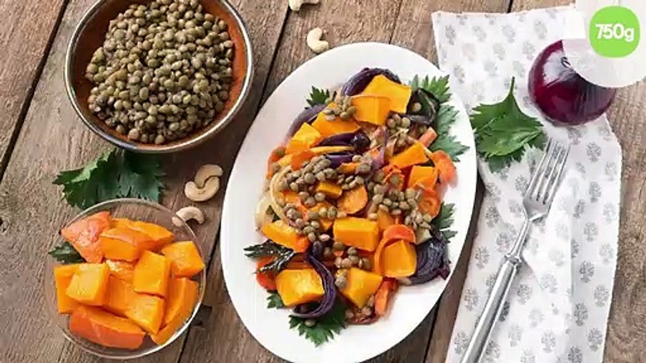 Salade de lentilles au potimarron et aux noix de cajou