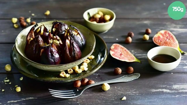 Figues rôties au balsamique, chèvre et noisettes