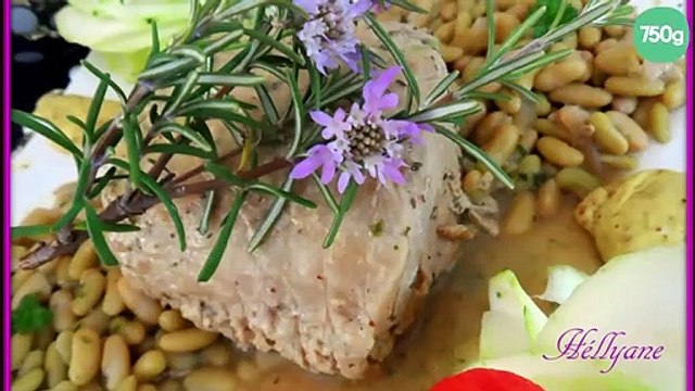 Rôti de porc à la sauce moutarde, flageolets persillade et courgettes