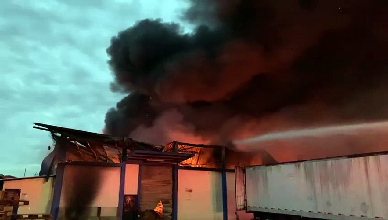 Fuego en una bodega de la zona franca Best