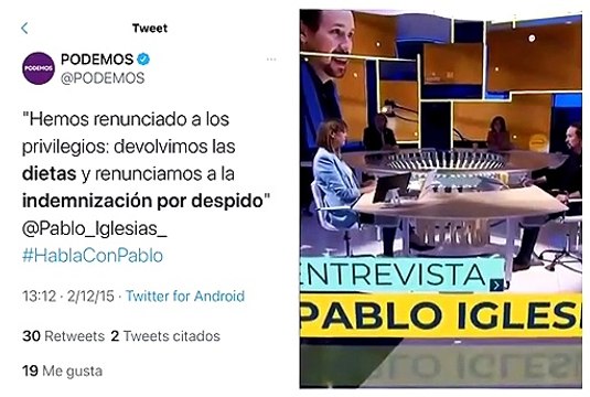 Podemos ya no se esconde, en 2015 renunciaban a privilegios. Ya no..., esos privilegios ya son derechos...