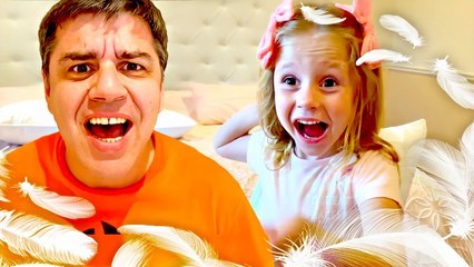Nastya is trying to scare dad