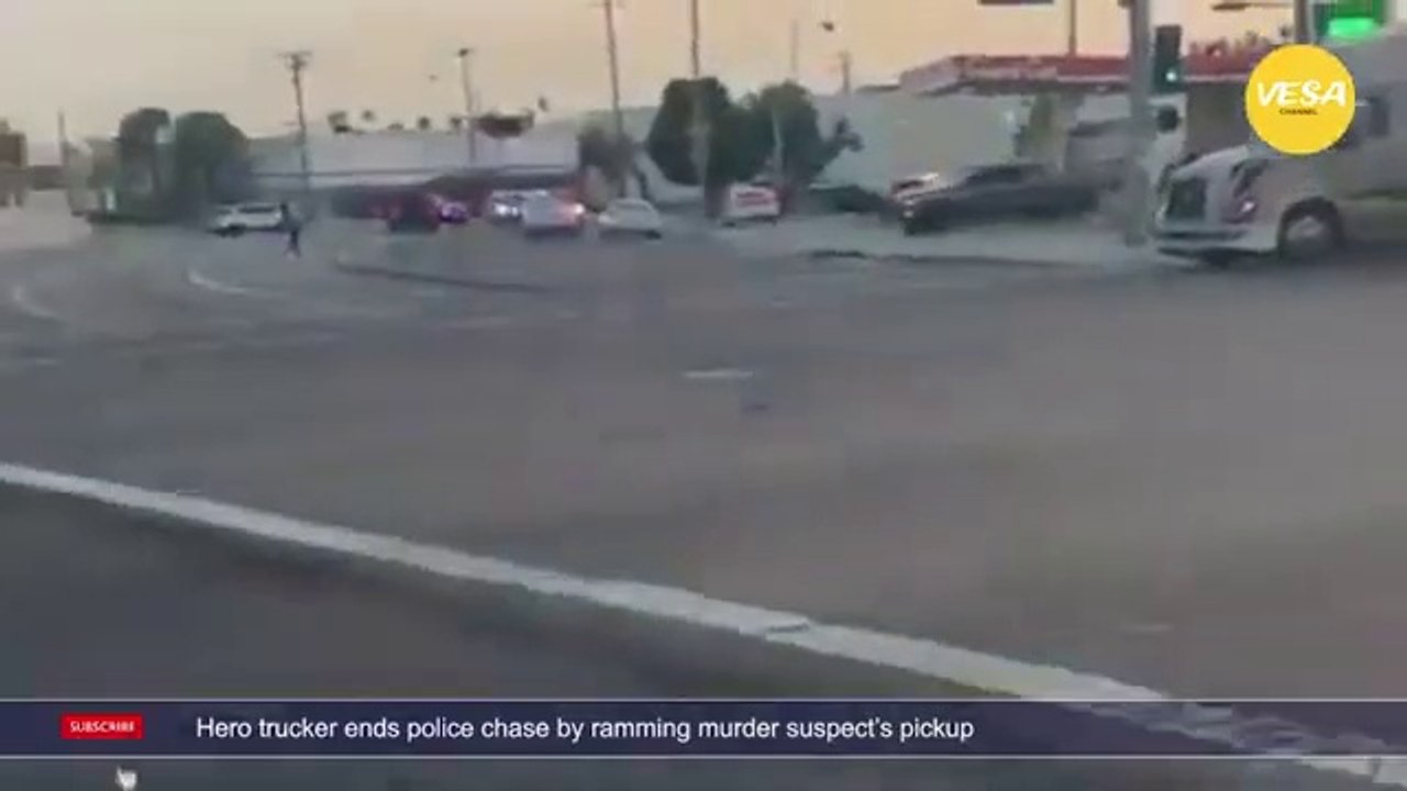 Hero trucker ends police chase by ramming murder suspects pickup