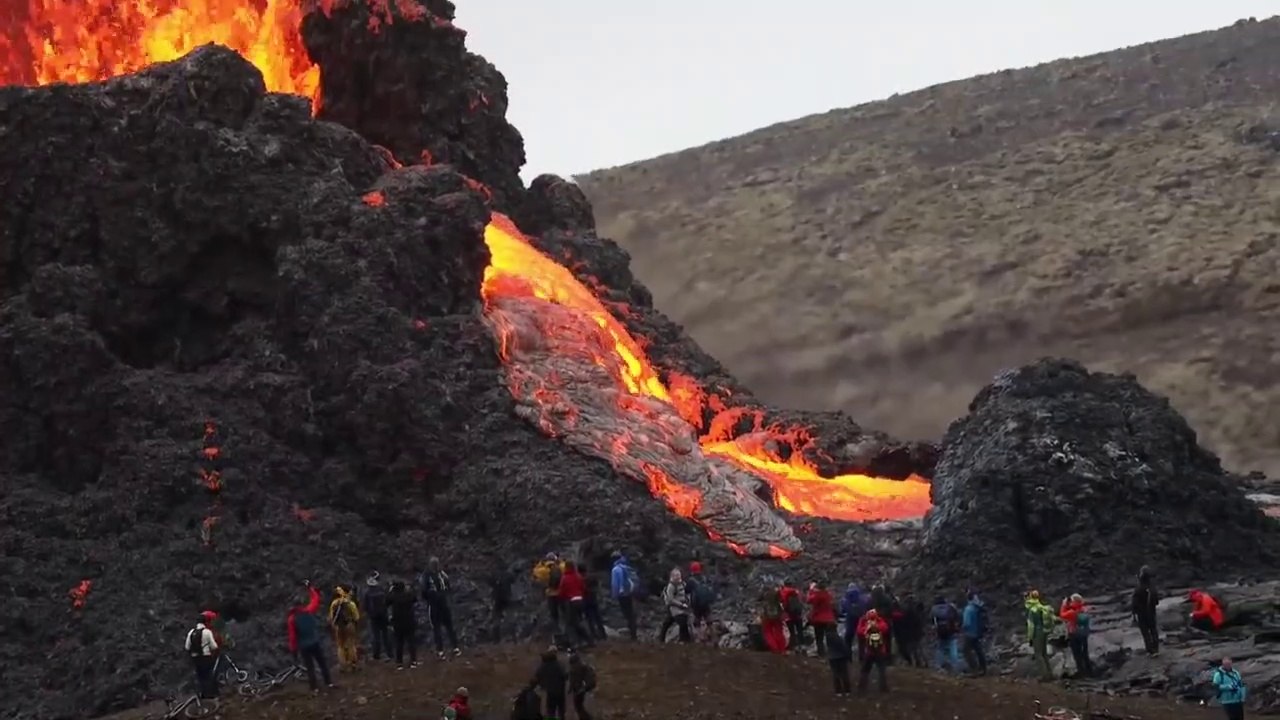 Footage of the Icelandic volcano eruption in Fagradalsfjall mountains -  Iceland