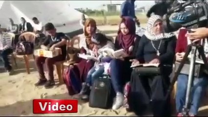 Filistinliler İsrail sınırında okuma eylemi yaptı