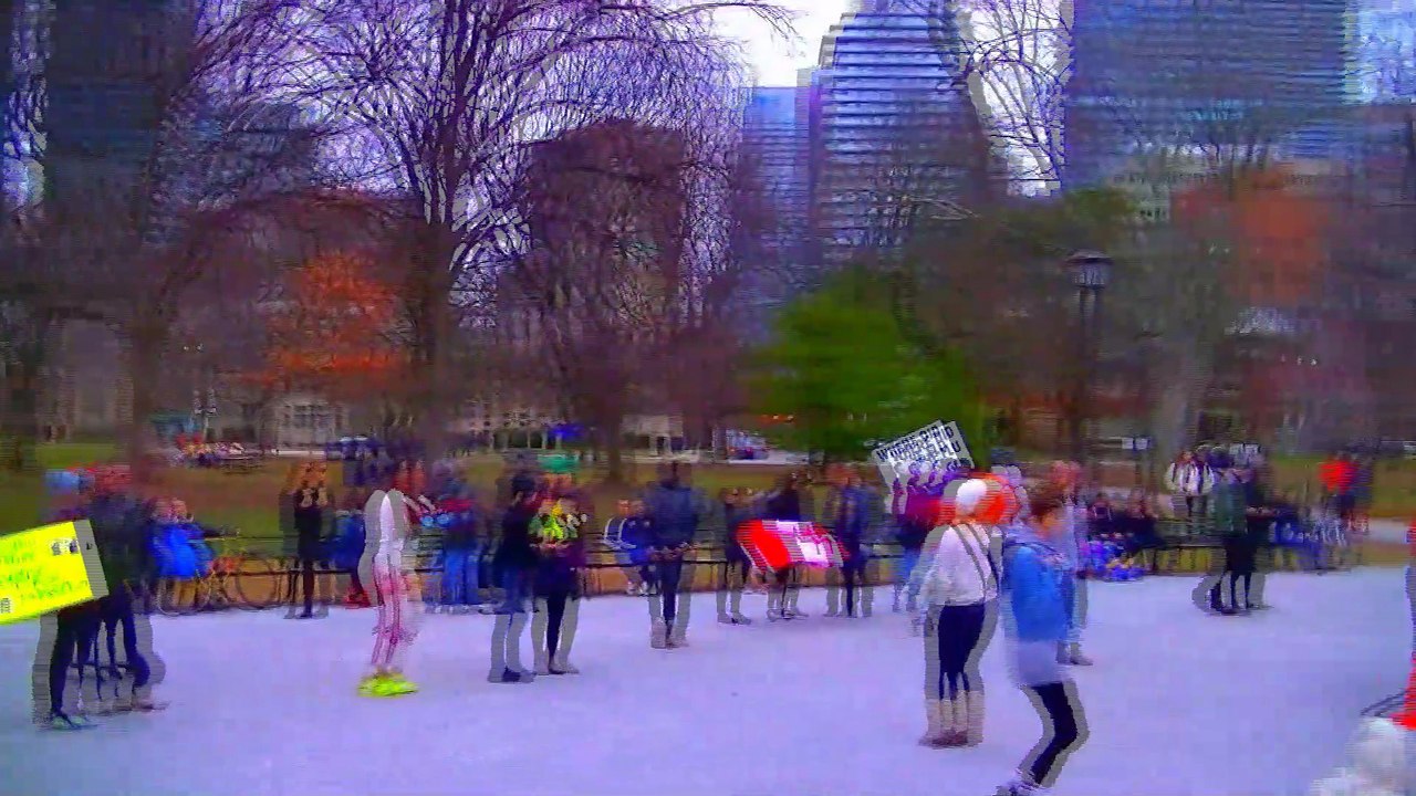 Batshit fringe gathering at queens park (green screen masked) and big crane on bloor at university