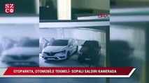 Otoparkta, otomobile tekmeli-sopalı saldırı kamerada