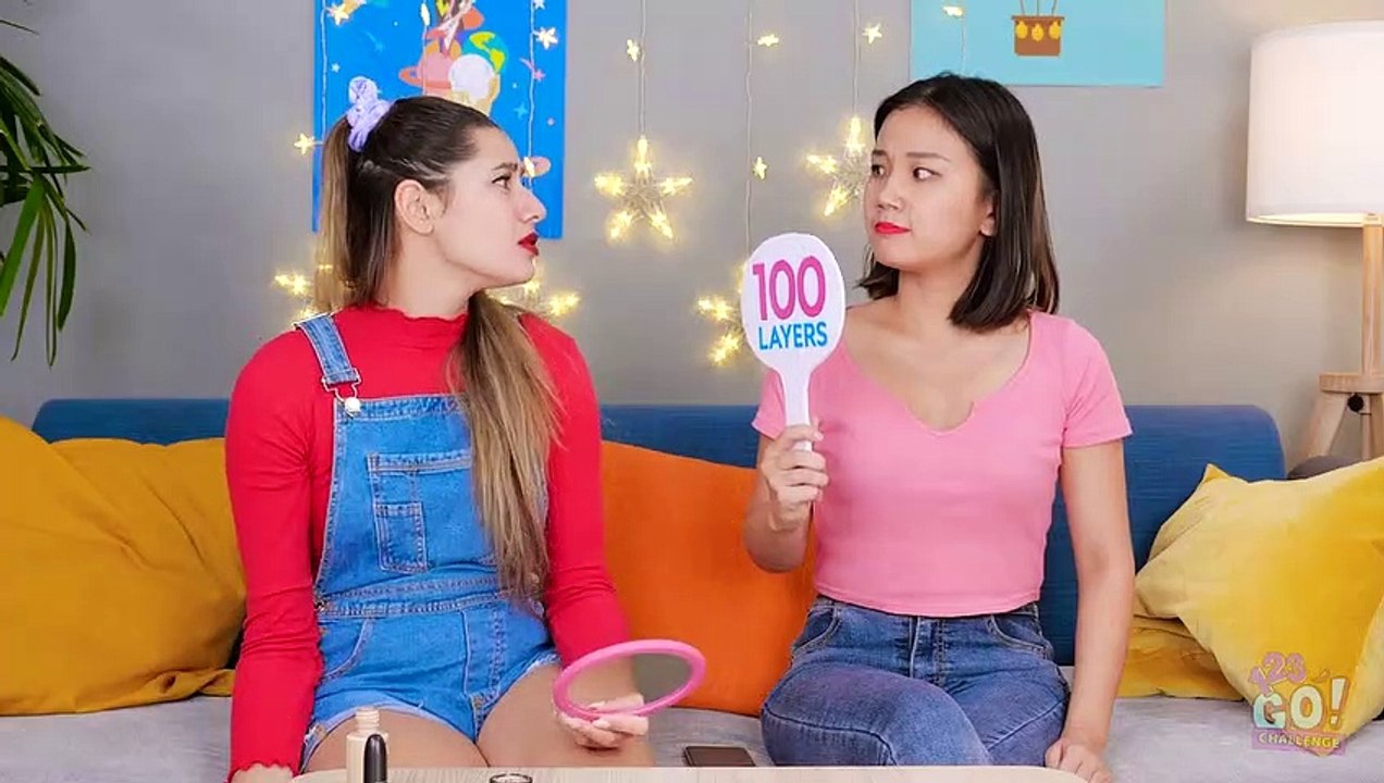 100 Layers Challenge! 100 Layers Of Makeup, Nails, Lipstick! 100 Coats Of Things By 123 Go!Challenge