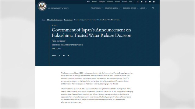 美, 日 후쿠시마 오염수 방류 지지... 국제 안전기준 부합 / YTN