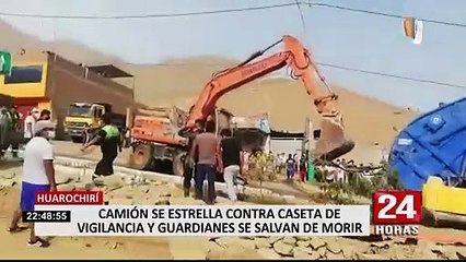 Huarochirí: camión se estrella contra caseta de vigilancia y guardianes se salvan de morir