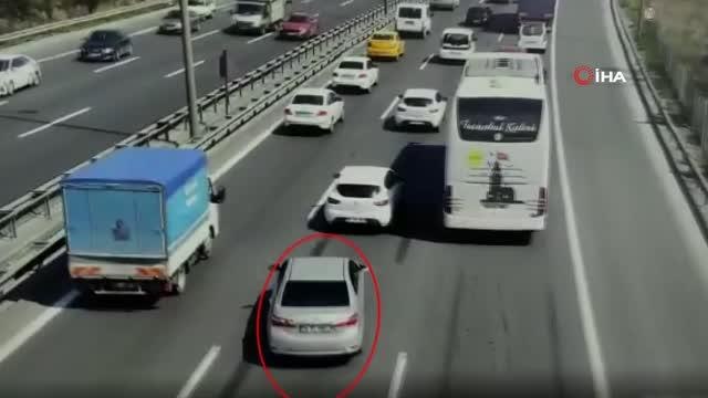 Emniyet şeridini ihlal eden sürücü drone ile yakalandı