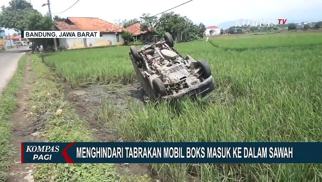 Kecelakaan Tunggal, Mobil Boks Masuk Sawah Akibat Menghindari Tabrakan!