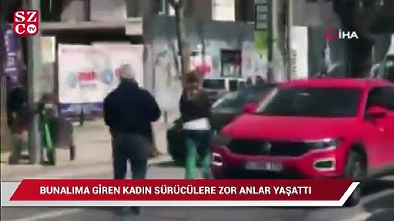 Bağdat Caddesinde bunalıma giren genç kadın sürücülere zor anlar yaşattı