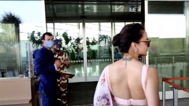 Kangana Ranaut in White saree Spotted at Mumbai Airport