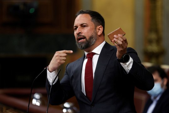 Abascal muestra en el Congreso un adoquín lanzado en el mitin de Vallecas