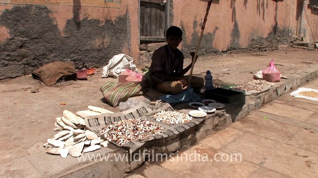 Polished stone seller in Dwarka