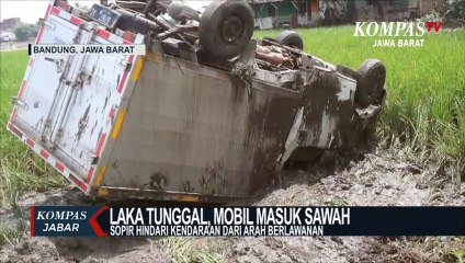 Hindari Tabrakan, Mobil Pengangkut Barang Masuk Sawah