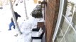 Man Slips And Falls Hard On His Back While Walking On Snow-covered Stairs